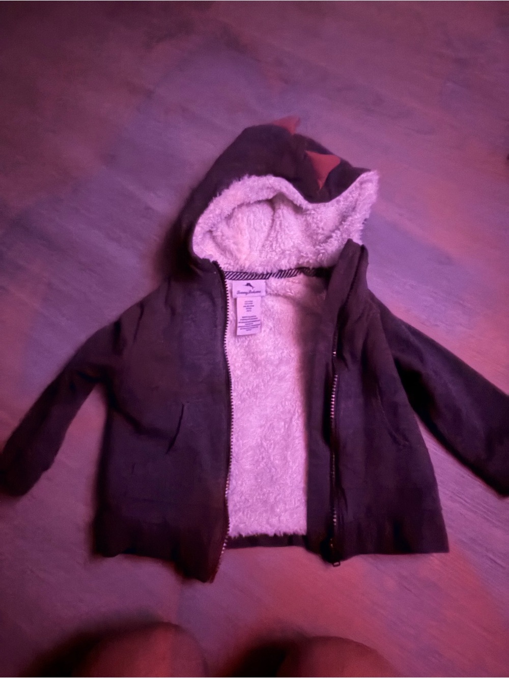 Tommy Bahama Kids Hooded Sherpa Jacket - Dark Gray with Cream Lining